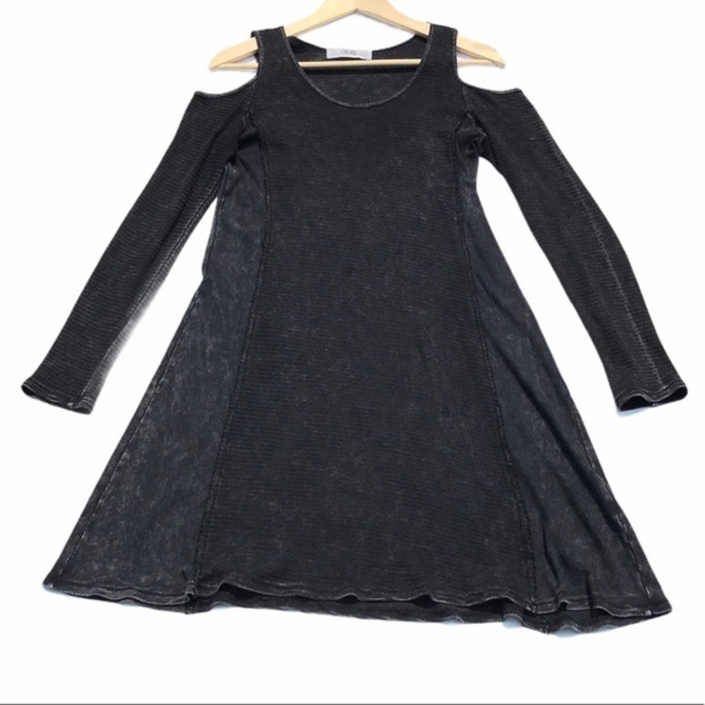 Able Gray Stone Wash Ribbed Cold Shoulder Dress